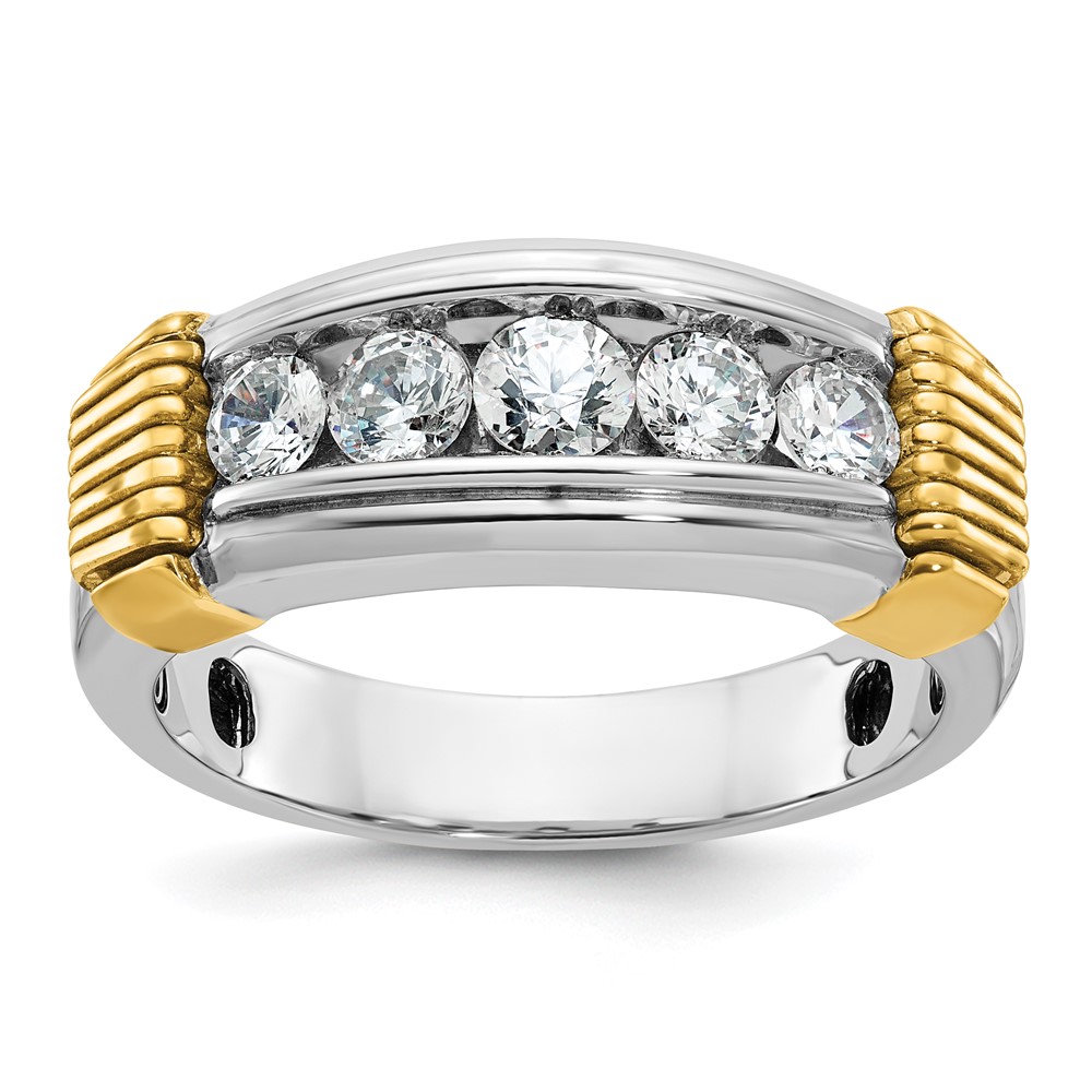 B63877-4WYAA.jpg IBGoodman 14k Two-tone Men's Polished and Textured 5-Stone 1 Carat AA Quality Diamond Ring - Image 1