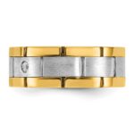IBGoodman 14k Two-tone Men's Polished Satin and Grooved 3-Stone 1/6 Carat AA Quality Diamond Ring - Image 3
