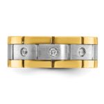IBGoodman 14k Two-tone Men's Polished Satin and Grooved 3-Stone 1/6 Carat AA Quality Diamond Ring - Image 6
