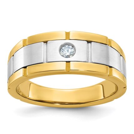 IBGoodman 10k Two-tone Men's Polished Satin and Grooved 1/10 Carat A Quality Diamond Ring