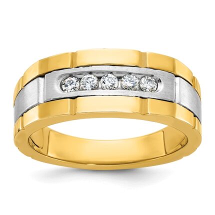 IBGoodman 14k Two-tone Men's Polished and Grooved 5-Stone 1/4 Carat AA Quality Diamond Ring