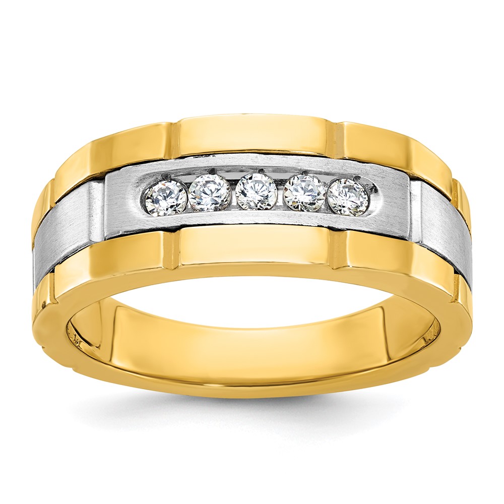 B63904-4YWAA.jpg IBGoodman 14k Two-tone Men's Polished and Grooved 5-Stone Ring Mounting - Image 1