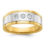 IBGoodman 14k Two-tone Men's Polished Satin and Grooved 3-Stone 1/4 Carat AA Quality Diamond Ring