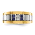 IBGoodman 10k Two-tone Men's Polished and Grooved Lab Created Sapphire and 1/10 Carat A Quality Diamond Ring - Image 3
