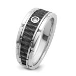 IBGoodman 14k White Gold with Black Rhodium Men's Polished and Textured 1/20 Carat AA Quality Solitaire Diamond Ring - Image 8