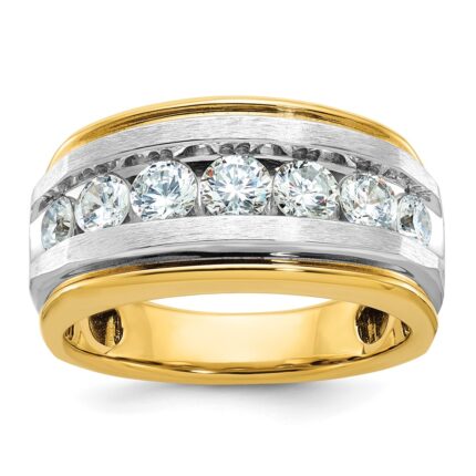 IBGoodman 14k with White Rhodium Men's Polished Satin and Grooved 7-Stone 1 1/5 Carat AA Quality Diamond Ring