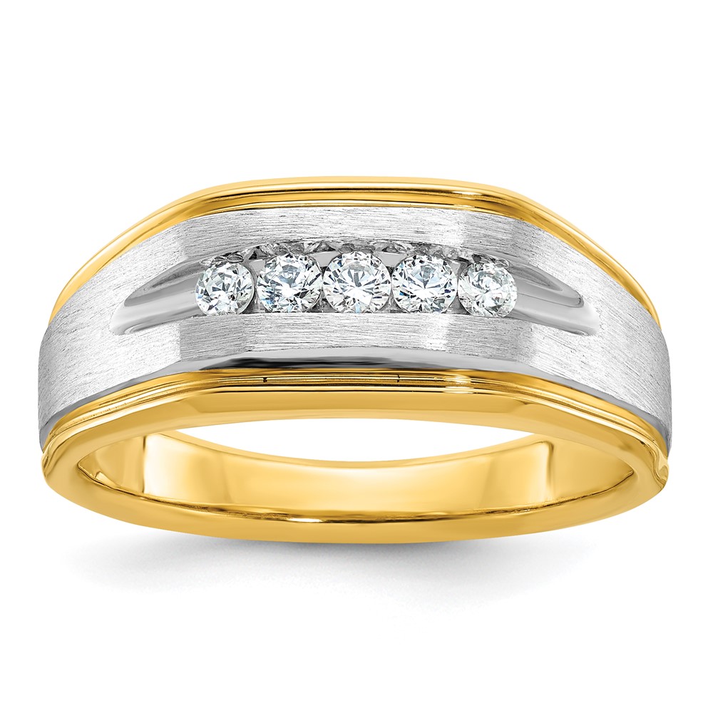 B63944-4YAA-1.jpg IBGoodman 14k with White Rhodium Men's Polished Satin and Grooved 5-Stone 1/4 Carat AA Quality Diamond Ring - Image 1