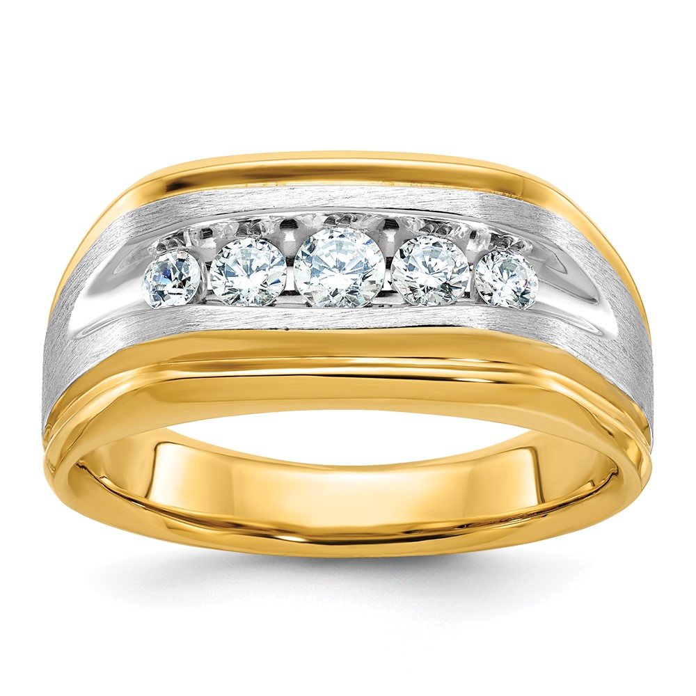 B63945-4YWAA-1.jpg IBGoodman 14k Two-tone Men's Polished Satin and Grooved 5-Stone 1/2 Carat AA Quality Diamond Ring - Image 1