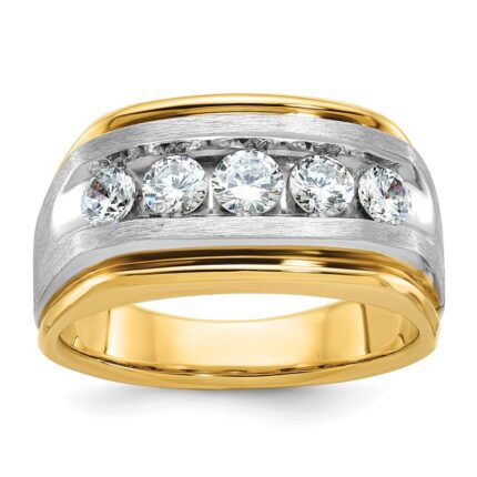 IBGoodman 14k Two-tone 1 carat Lab Grown Diamond VS/SI+ G+ Five Stone Complete Polished and Satin Men's Ring