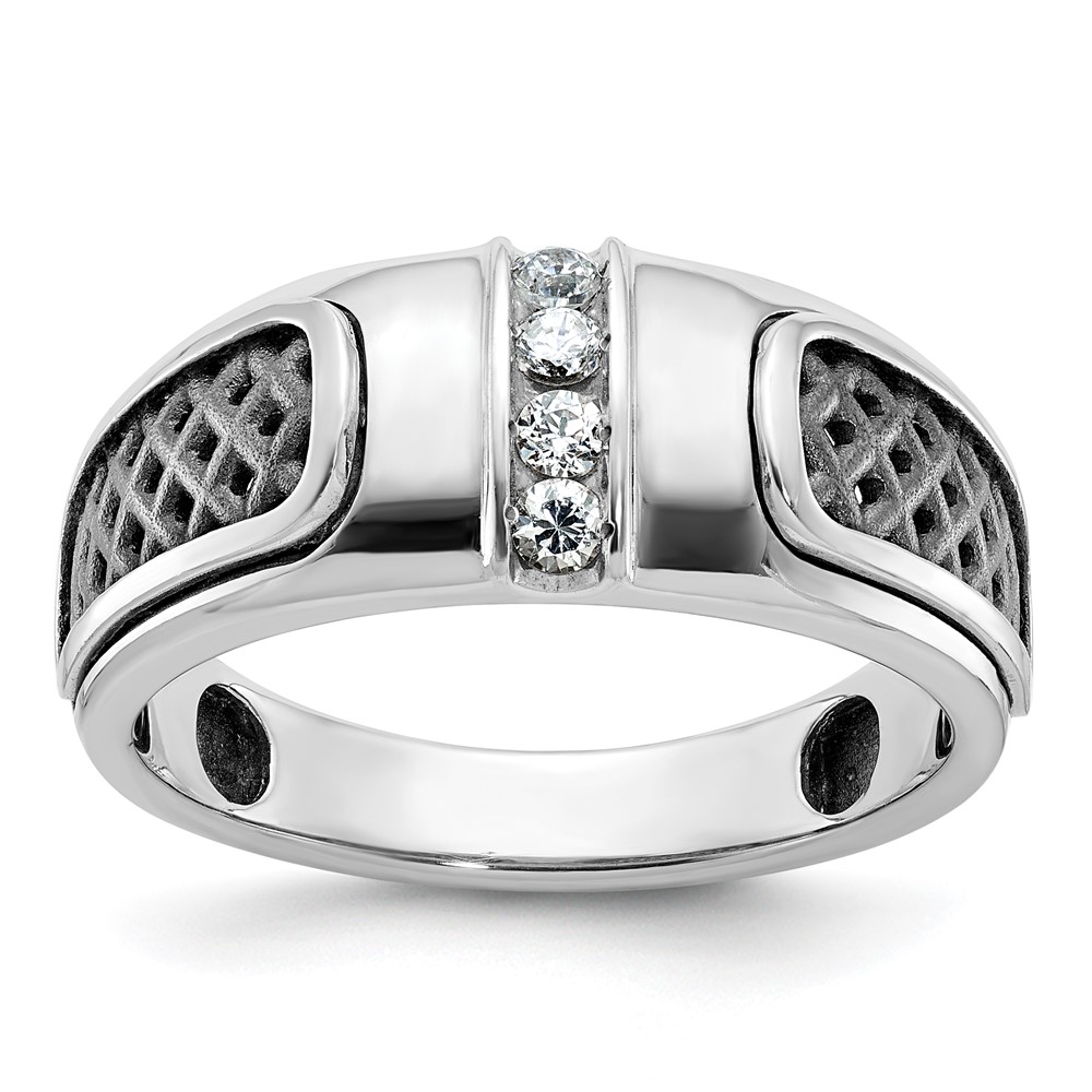 B63978-4WAA.jpg 14k White Gold with Black Rhodium IBGoodman Men's 1/5 carat Diamond Complete Ring - Image 1