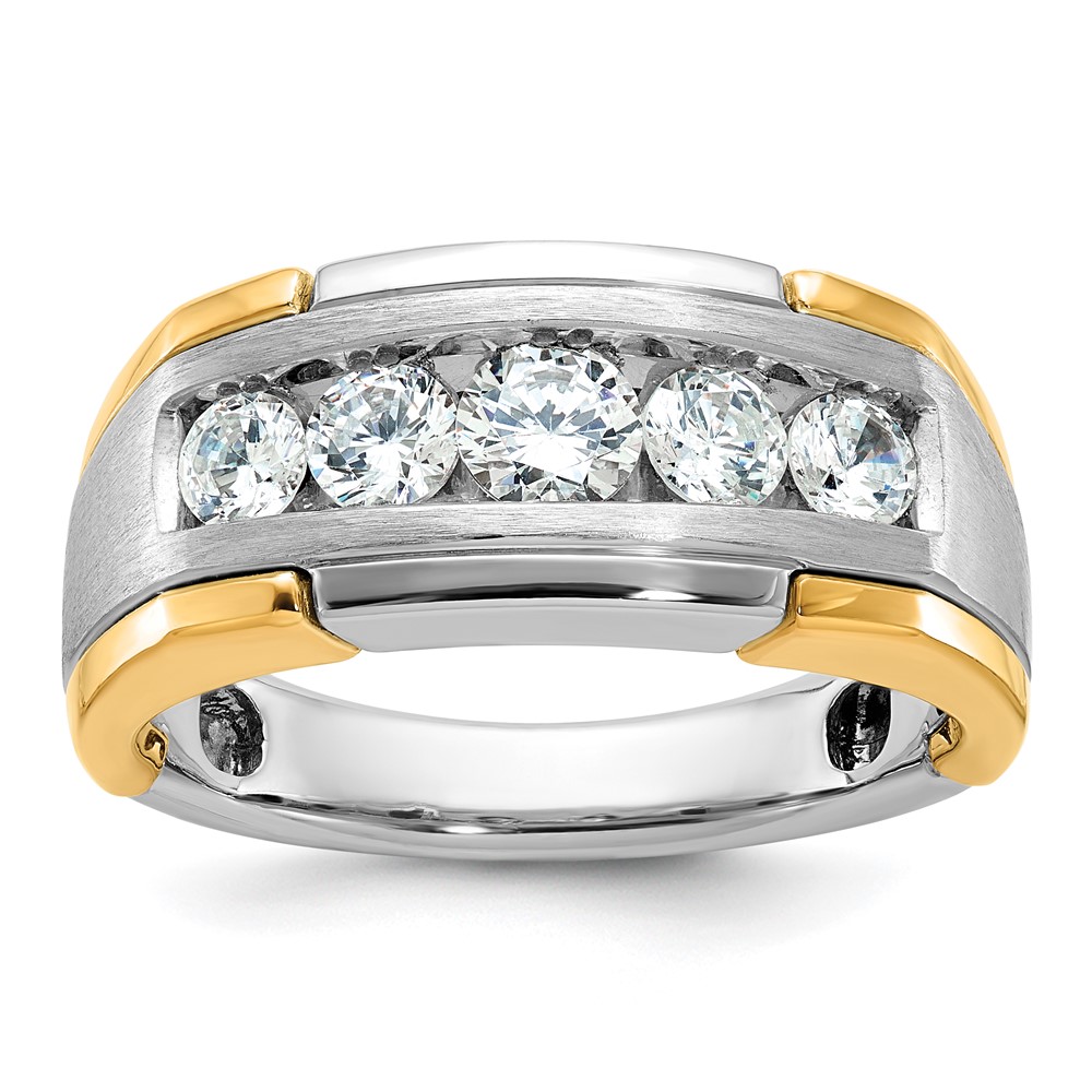 B63983-4WYAA-1.jpg IBGoodman 14k Two-tone Men's Polished Satin and Grooved 5-Stone 1 Carat AA Quality Diamond Ring - Image 1