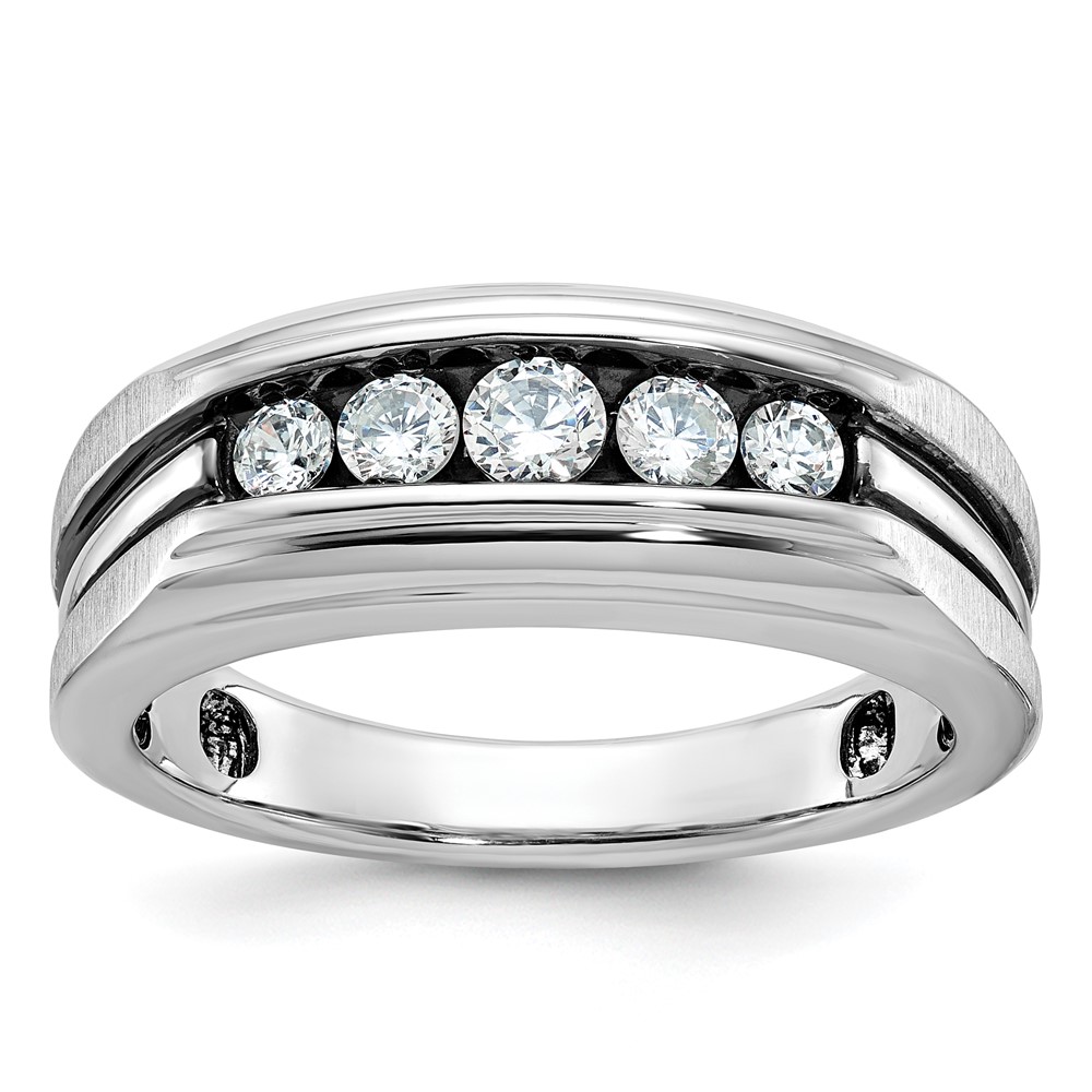 B63996-0WA.jpg IBGoodman 10k White Gold Men's Polished Satin and Grooved 5-Stone Ring Mounting - Image 1