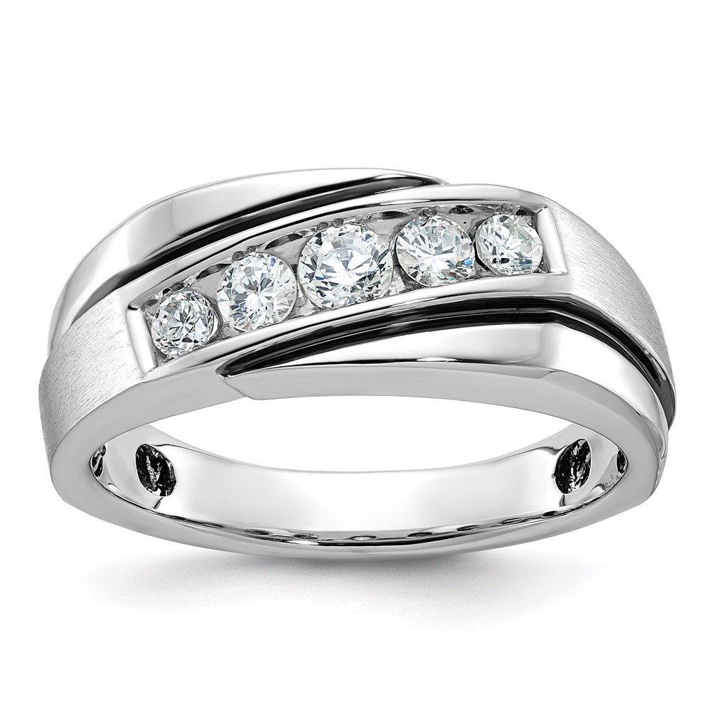 B63999-4WAA.jpg IBGoodman 14k White Gold with Black Rhodium 1/2 carat Lab Grown Diamond VS/SI+ G+ Complete Polished Satin and Grooved Men's Ring - Image 1
