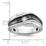 IBGoodman 14k White Gold with Black Rhodium Men's Polished Satin and Grooved Solitaire 1/5 Carat AA Quality Diamond Ring - Image 3