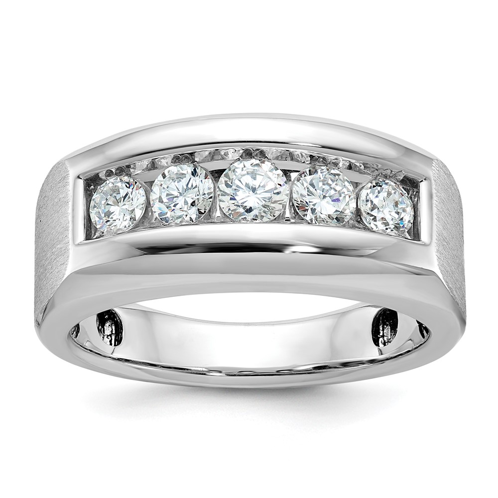 B64008-4WAA-1.jpg IBGoodman 14k White Gold Men's Polished and Satin 5-Stone 1 Carat AA Quality Diamond Ring - Image 1