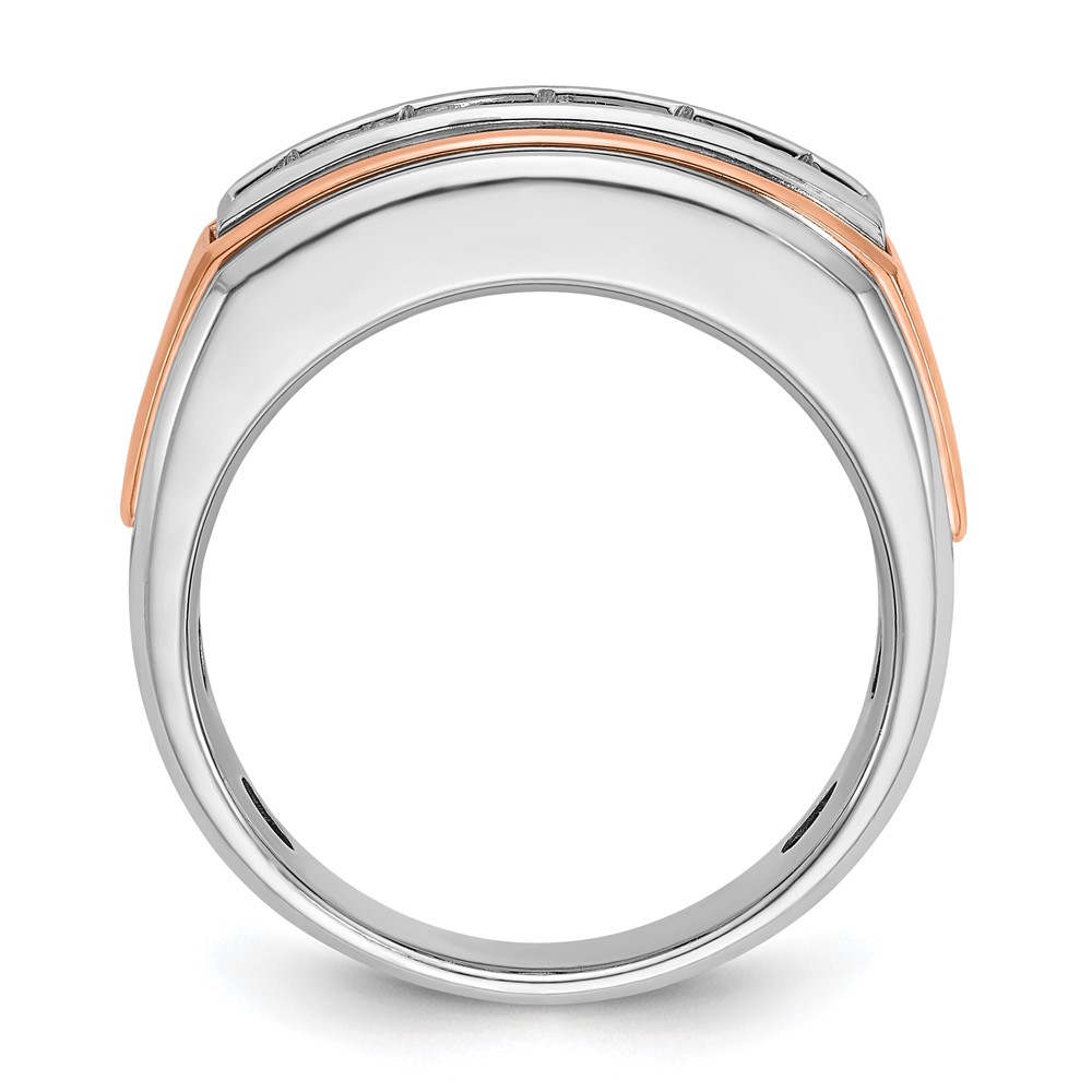 B64035-4WRAA-2-1.jpg IBGoodman 14k White and Rose Gold Men's Polished and Grooved 5-Stone 1 Carat AA Quality Diamond Ring - Image 1