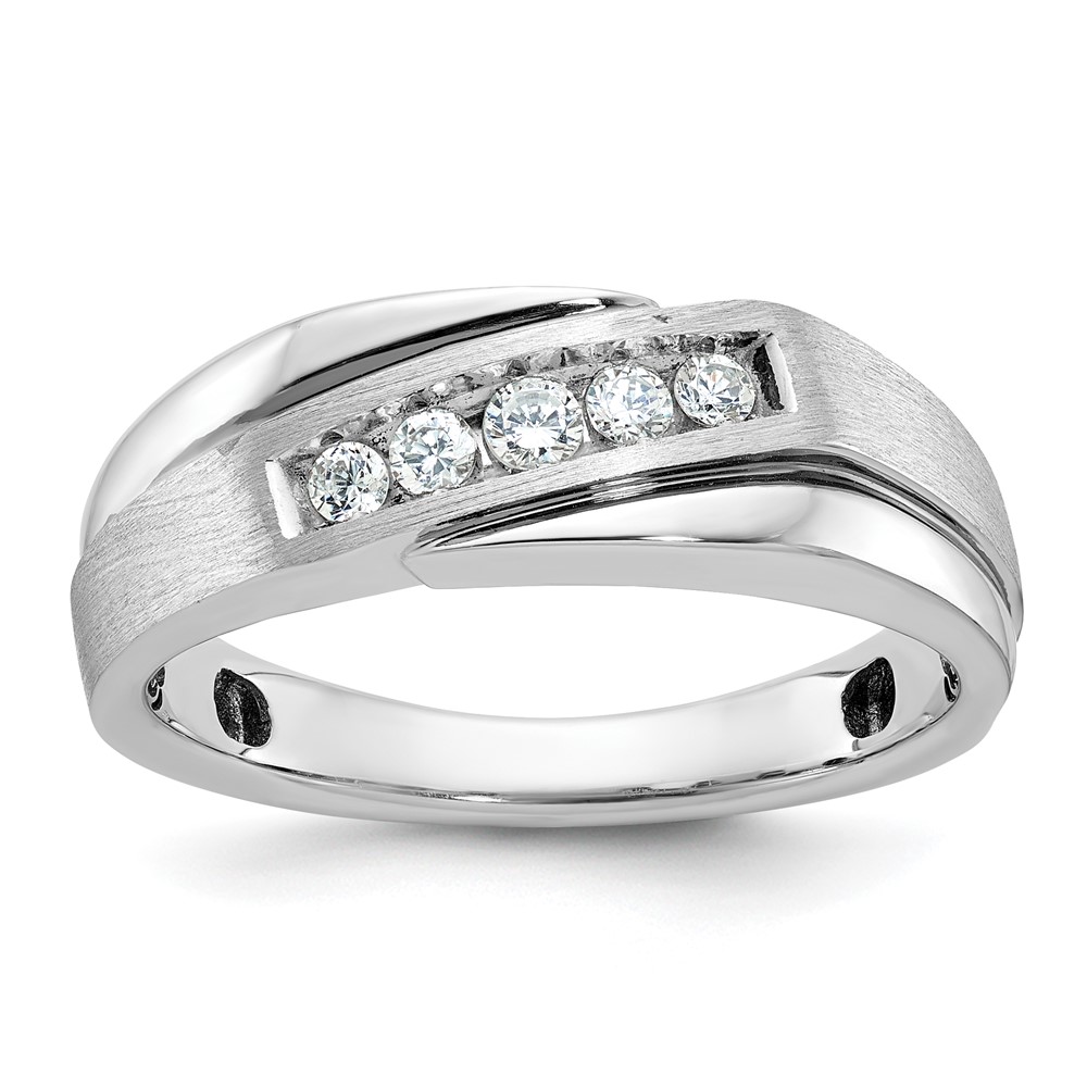 B64038-0WA.jpg IBGoodman 10k White Gold with Black Rhodium Men's Polished Satin and Grooved 1/4 Carat A Quality Diamond Ring - Image 1