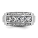 IBGoodman 10k White Gold Men's Polished and Satin 3-Row 1 1/4 Carat A Quality Diamond Ring - Image 6