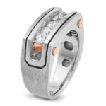 IBGoodman 14k White and Rose Gold Men's Polished Satin and Grooved 5-Stone Ring Mounting - Image 8