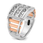 IBGoodman 14k White and Rose Gold Men's Polished and Cut-Out 3-Row 1 1/5 Carat AA Quality Diamond Ring - Image 8