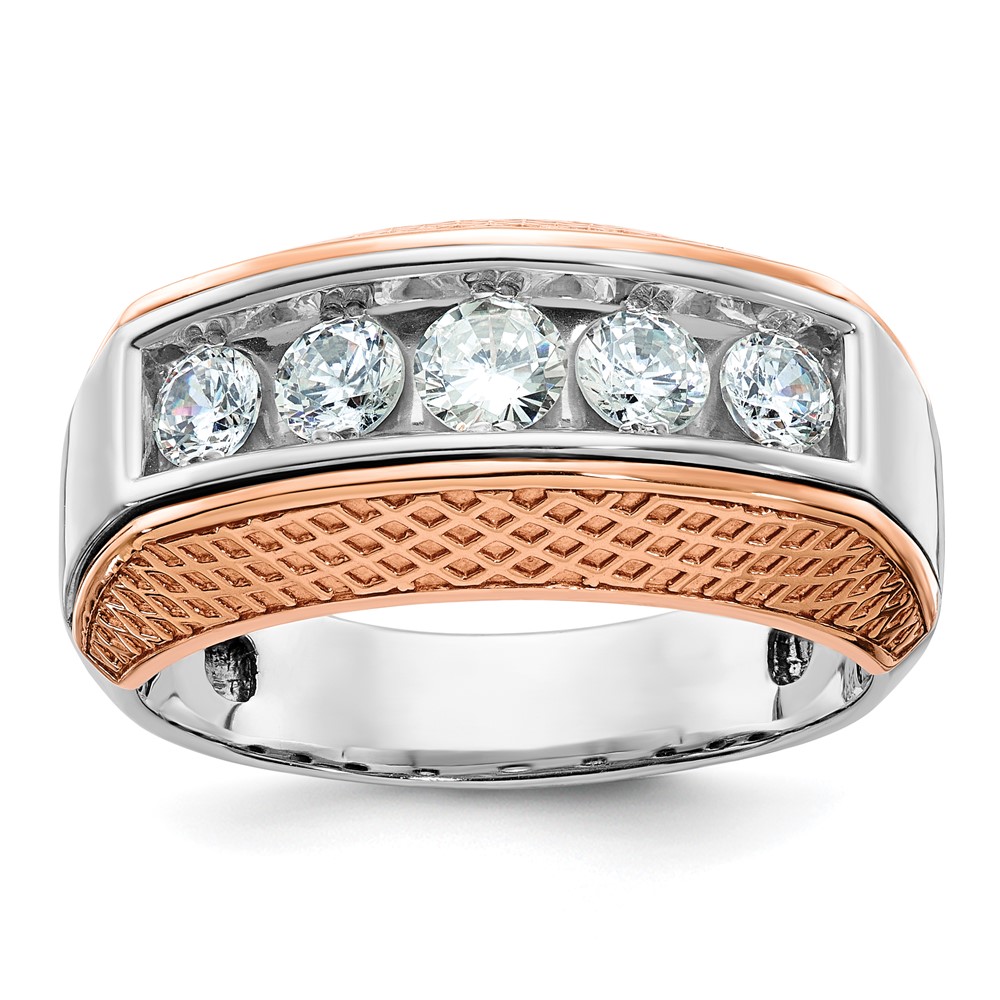 B64072-4WRAA.jpg IBGoodman 14k White and Rose Gold Men's Polished and Textured 5-Stone Ring Mounting - Image 1