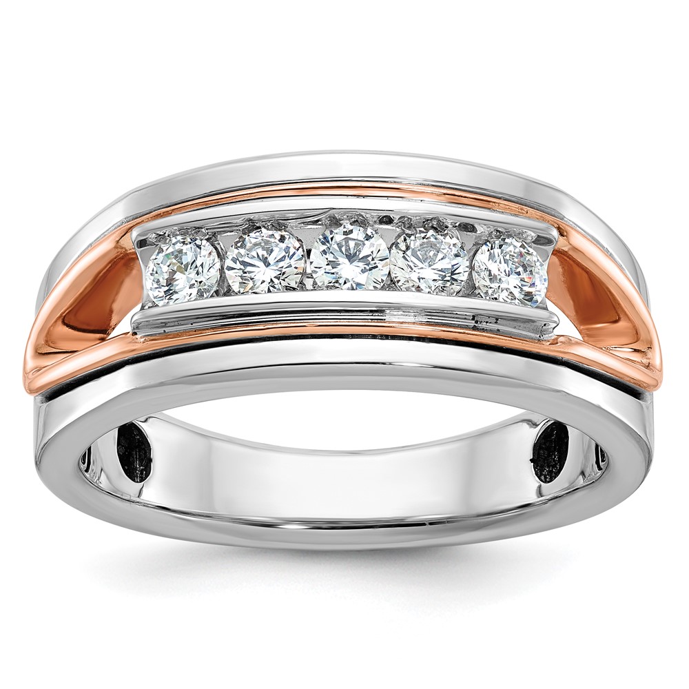 B64082-4WRAA.jpg IBGoodman 14k Rose and White Gold Men's Polished Cut-Out 5-Stone 1/2 Carat AA Quality Diamond Ring - Image 1