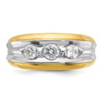 IBGoodman 14k Two-tone Men's Polished and Grooved 3-Stone 3/4 Carat AA Quality Diamond Ring - Image 6