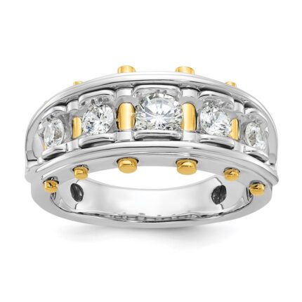 IBGoodman 14k Two-tone Men's Polished and Cut-Out 5-Stone 1 Carat AA Quality Diamond Ring
