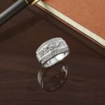 14k White Gold IBGoodman Men's Polished & Satin 3-Row Ring Mounting - Image 9