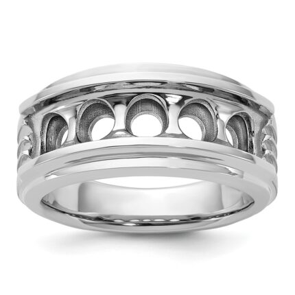 IBGoodman 14k White Gold Five Stone Polished Brushed and Grooved Men's Ring Mounting