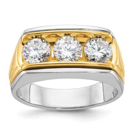 IBGoodman 14k Two-tone Men's Polished and Grooved 3-Stone Ring Mounting
