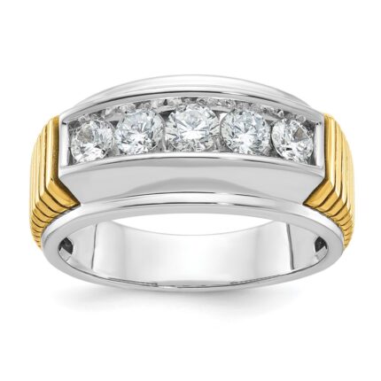 IBGoodman 14k Two-tone Men's Polished and Textured 5-Stone 1 Carat AA Quality Diamond Ring