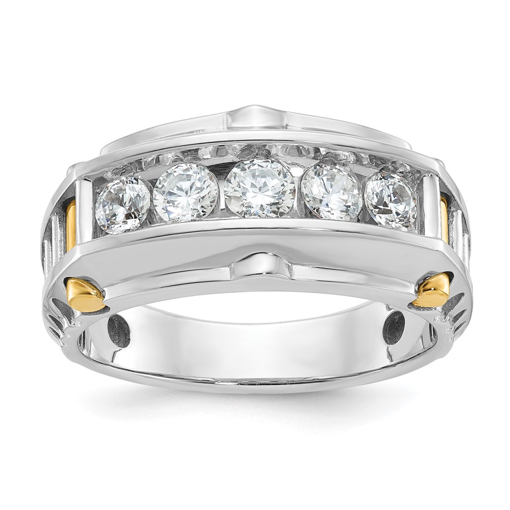 B64111-4WYAA-1.jpg IBGoodman 14k Two-tone Men's Polished and Textured 5-Stone 1 Carat AA Quality Diamond Ring - Image 1
