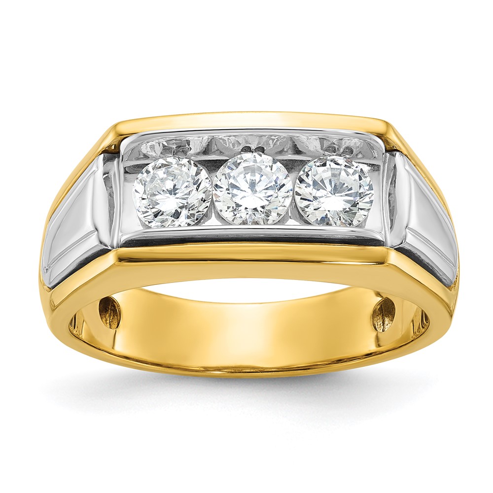 B64135-4YWAA-1.jpg IBGoodman 14k Two-tone Men's Polished and Grooved 3-Stone 1 Carat AA Quality Diamond Ring - Image 1