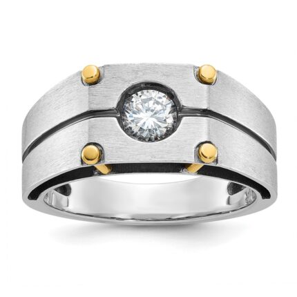 14k Two-tone IBGoodman Men's Polished and Satin 1/2 carat Diamond Complete Ring