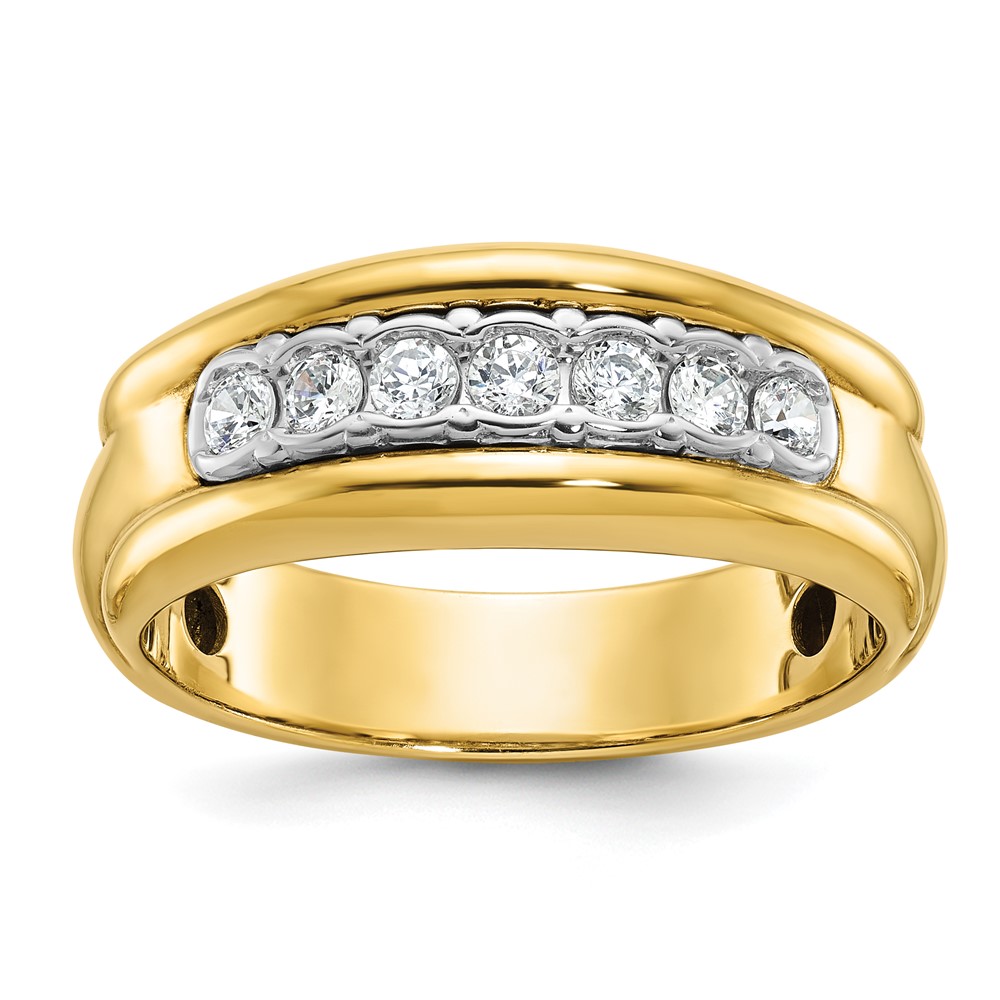 B64161-4YAA.jpg IBGoodman 14k Two-tone Men's Polished and Grooved Bezel Set 7-Stone 1/2 Carat AA Quality Diamond Ring - Image 1