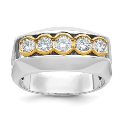 IBGoodman 14k Two-tone Men's Polished Graduated 5-Stone 1 Carat AA Quality Diamond Ring