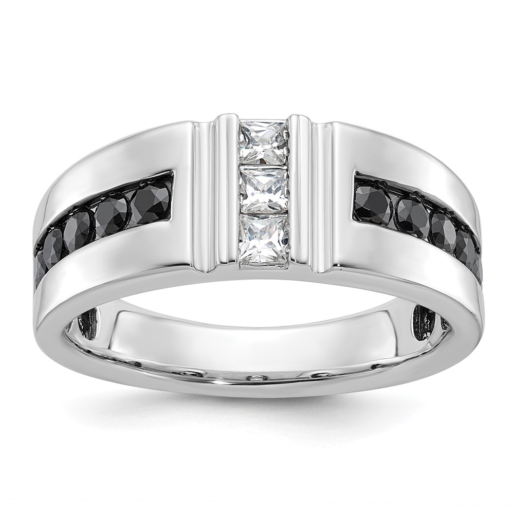 B64186-0WA-1.jpg IBGoodman 10k White Gold Men's Polished and Grooved Black and White 1 Carat A Quality Diamond Ring - Image 1