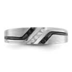 IBGoodman 14k White Gold with Black Rhodium Men's Polished Satin and Grooved 1/8 Carat AA Quality Black and White Diamond Ring - Image 6