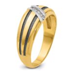IBGoodman 10k with Black and White Rhodium Men's Polished Satin and Grooved 1/20 Carat A Quality Diamond Ring - Image 8