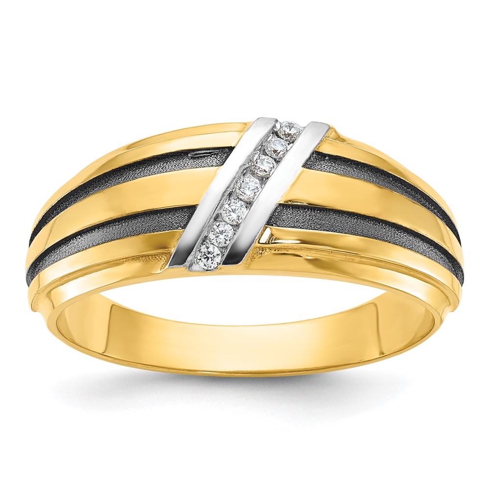 B64197-0YA.jpg IBGoodman 10k with Black and White Rhodium Men's Polished Satin and Grooved 1/20 Carat A Quality Diamond Ring - Image 1