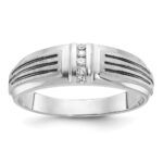 IBGoodman 14k White Gold with Black Rhodium 1/20 carat Lab Grown Diamond VS/SI+ G+ Complete Polished Satin and Grooved Five Stone Men's Ring