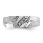 IBGoodman 14k White Gold Men's Polished Satin and Grooved 5-Stone 1/20 Carat AA Quality Diamond Ring - Image 6