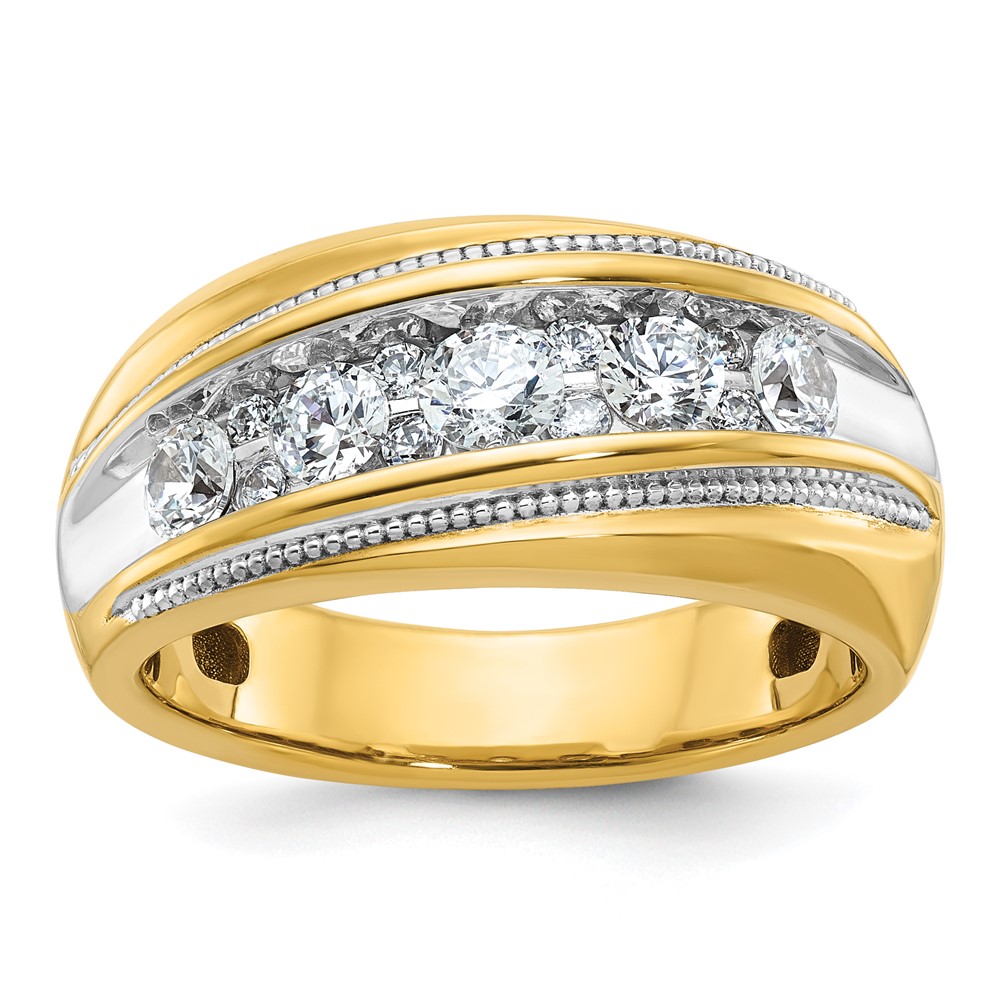 B64226-4YW.jpg IBGoodman 14k with White Rhodium 1 carat Lab Grown Diamond VS/SI+ G+ Complete Polished and Milgrain Men's Ring - Image 1