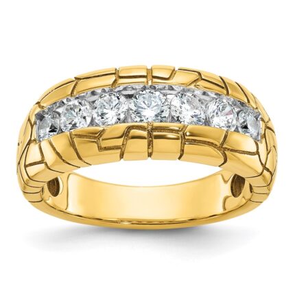 IBGoodman 14k Men's Polished and Nugget Texture 7-Stone 1 Carat AA Quality Diamond Ring