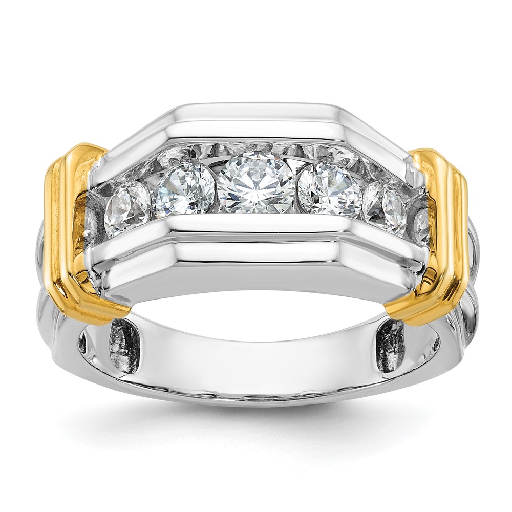 B64254-4WYAA-1.jpg IBGoodman 14k Two-tone Men's Polished and Grooved 5-Stone 1 Carat AA Quality Diamond Ring - Image 1