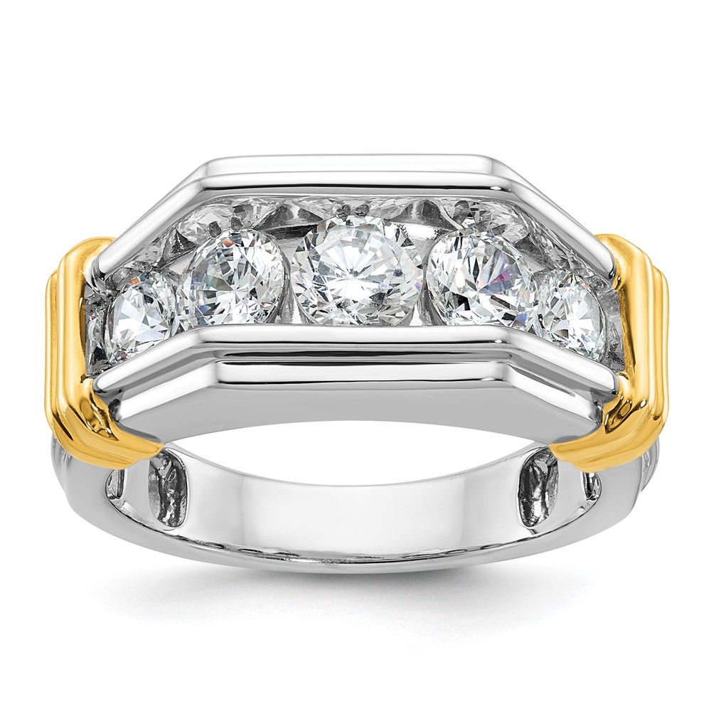B64255-4WYAA.jpg IBGoodman 14k Two-tone Men's Polished and Grooved 5-Stone Ring Mounting - Image 1