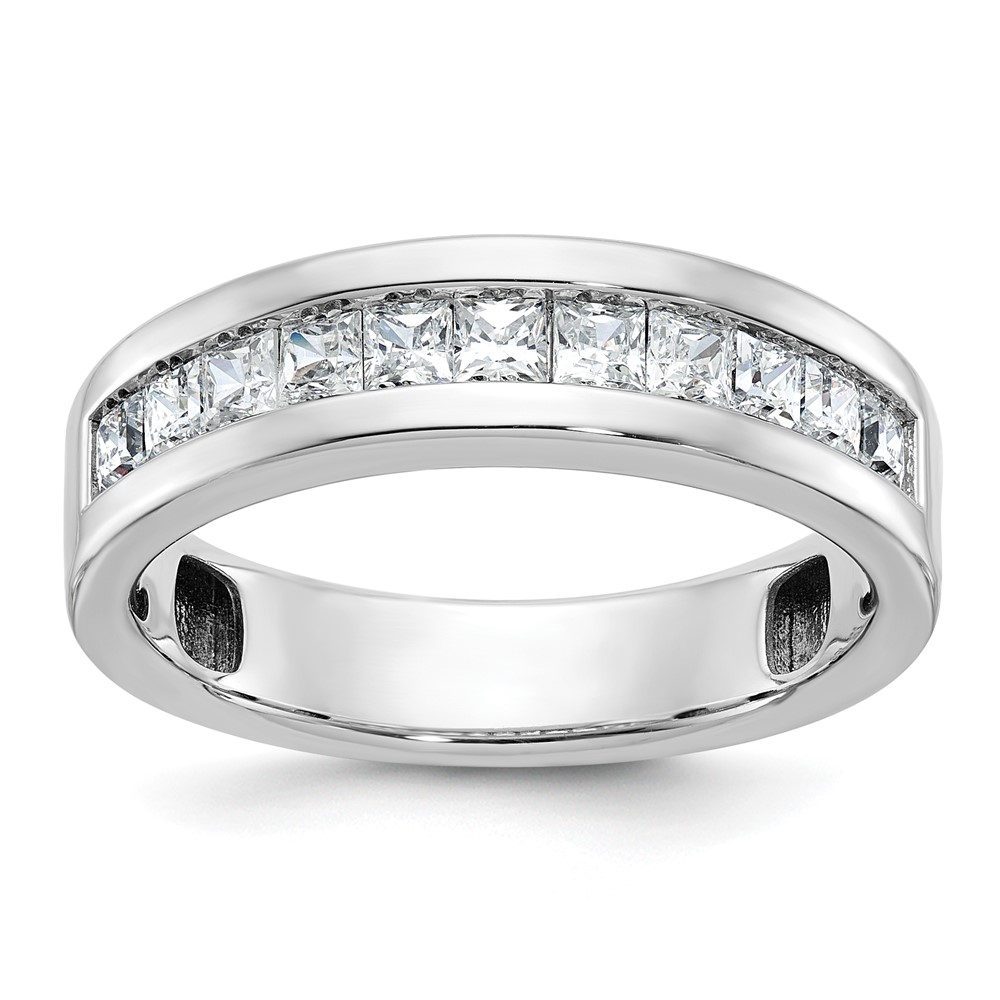 B64264-4WAA.jpg IBGoodman 14k White Gold Men's Polished Square 11-Stone 1 Carat AA Quality Diamond Ring - Image 1