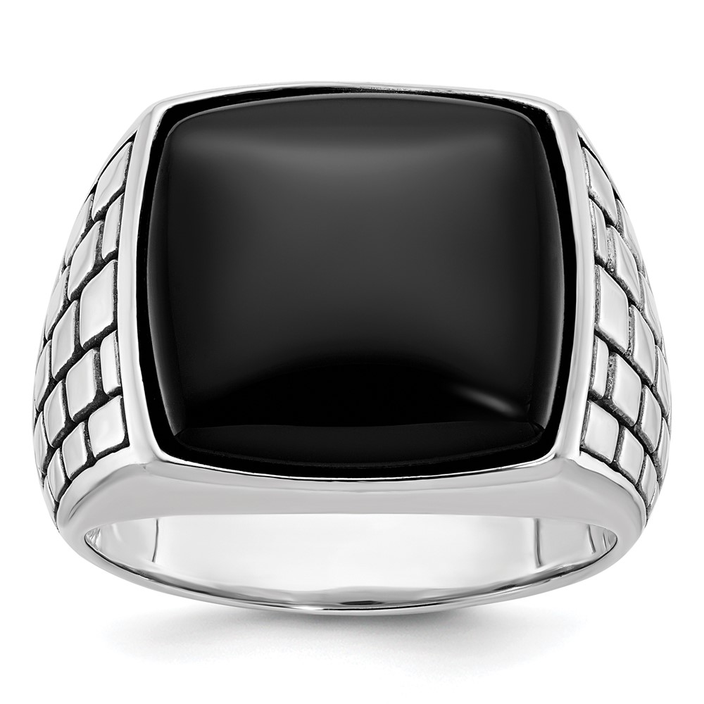 B84200-4WOX.jpg 14k White Gold IBGoodman Men's Antiqued Onyx Complete Ring - Image 1