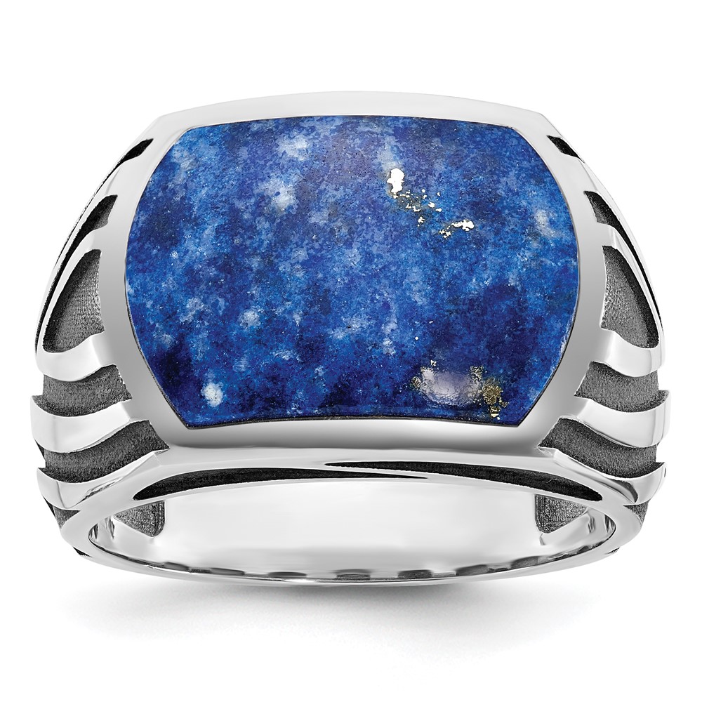 B84264-4WLP-1.jpg 14k White Gold with Black Rhodium IBGoodman Men's Lapis Complete Ring - Image 1